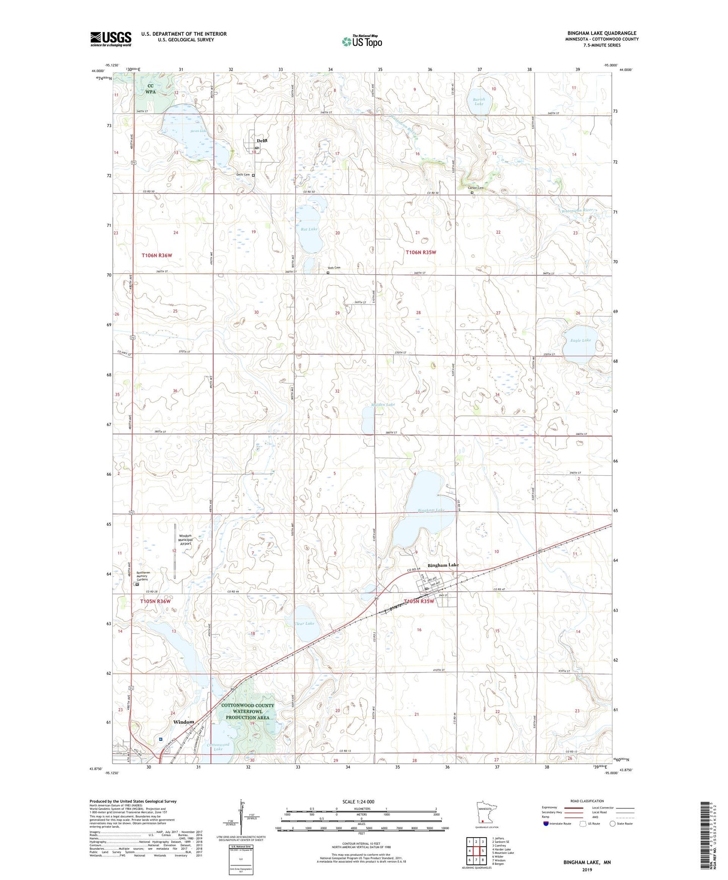 Bingham Lake Minnesota US Topo Map Image