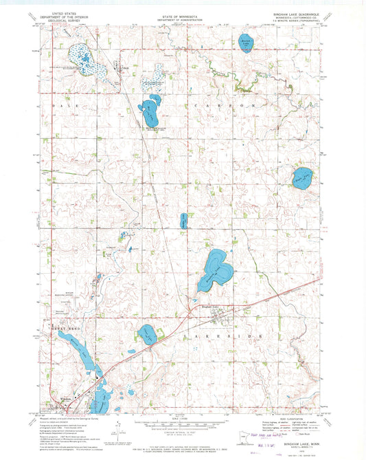 Classic USGS Bingham Lake Minnesota 7.5'x7.5' Topo Map Image