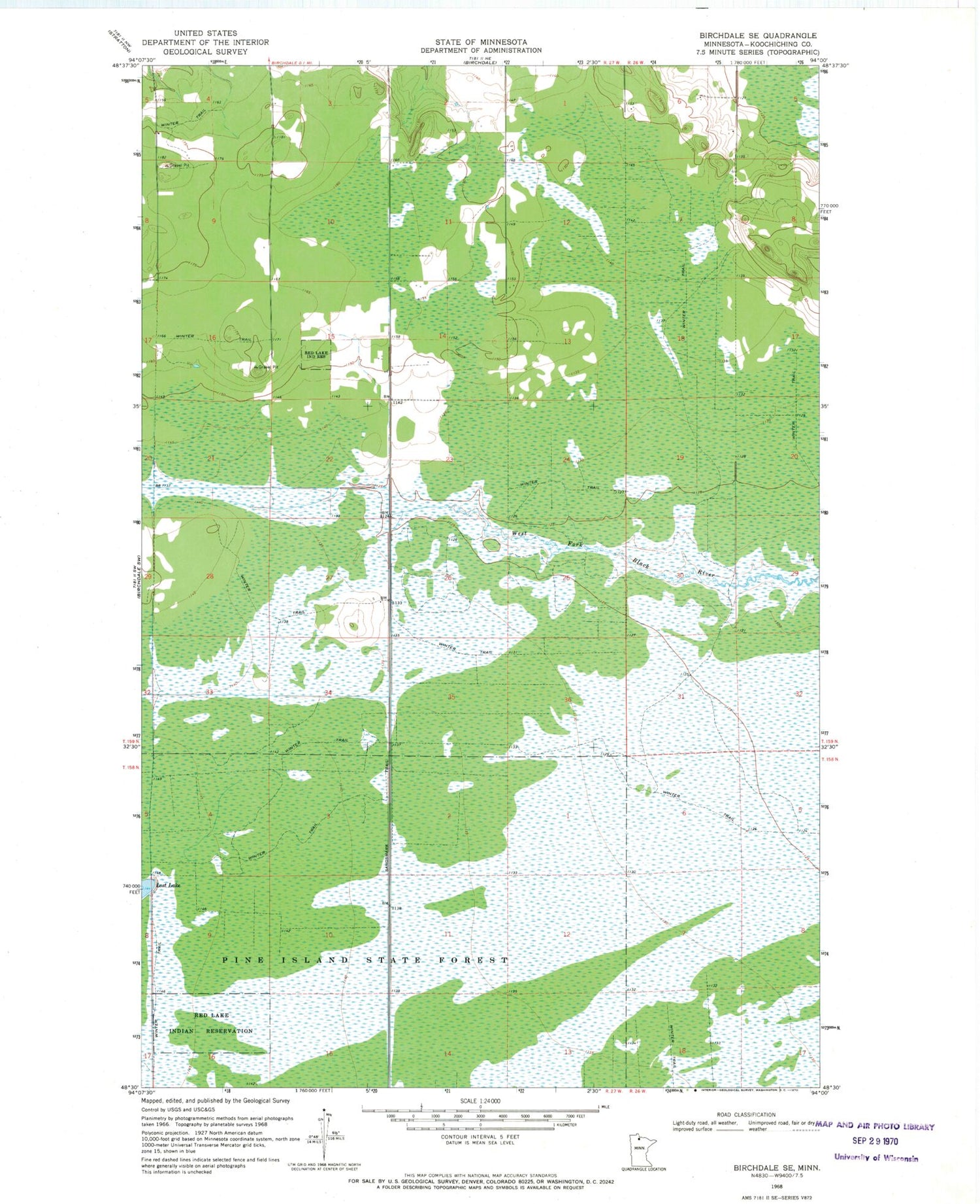 Classic USGS Birchdale SE Minnesota 7.5'x7.5' Topo Map Image