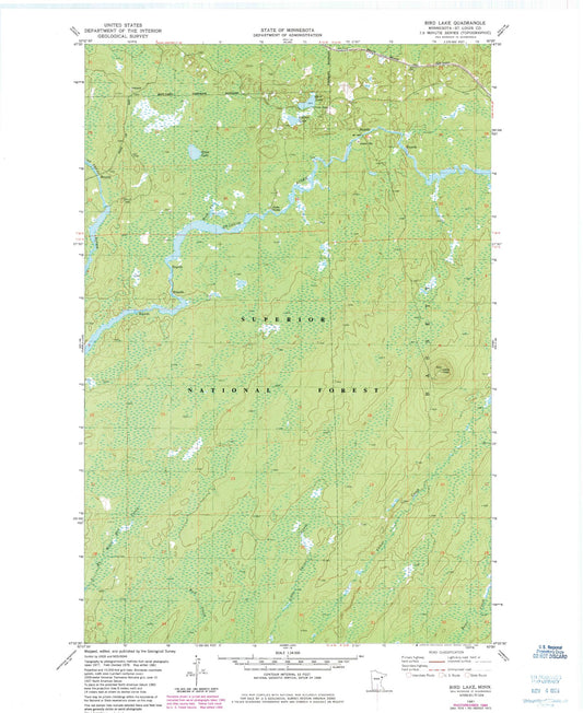 Classic USGS Bird Lake Minnesota 7.5'x7.5' Topo Map Image