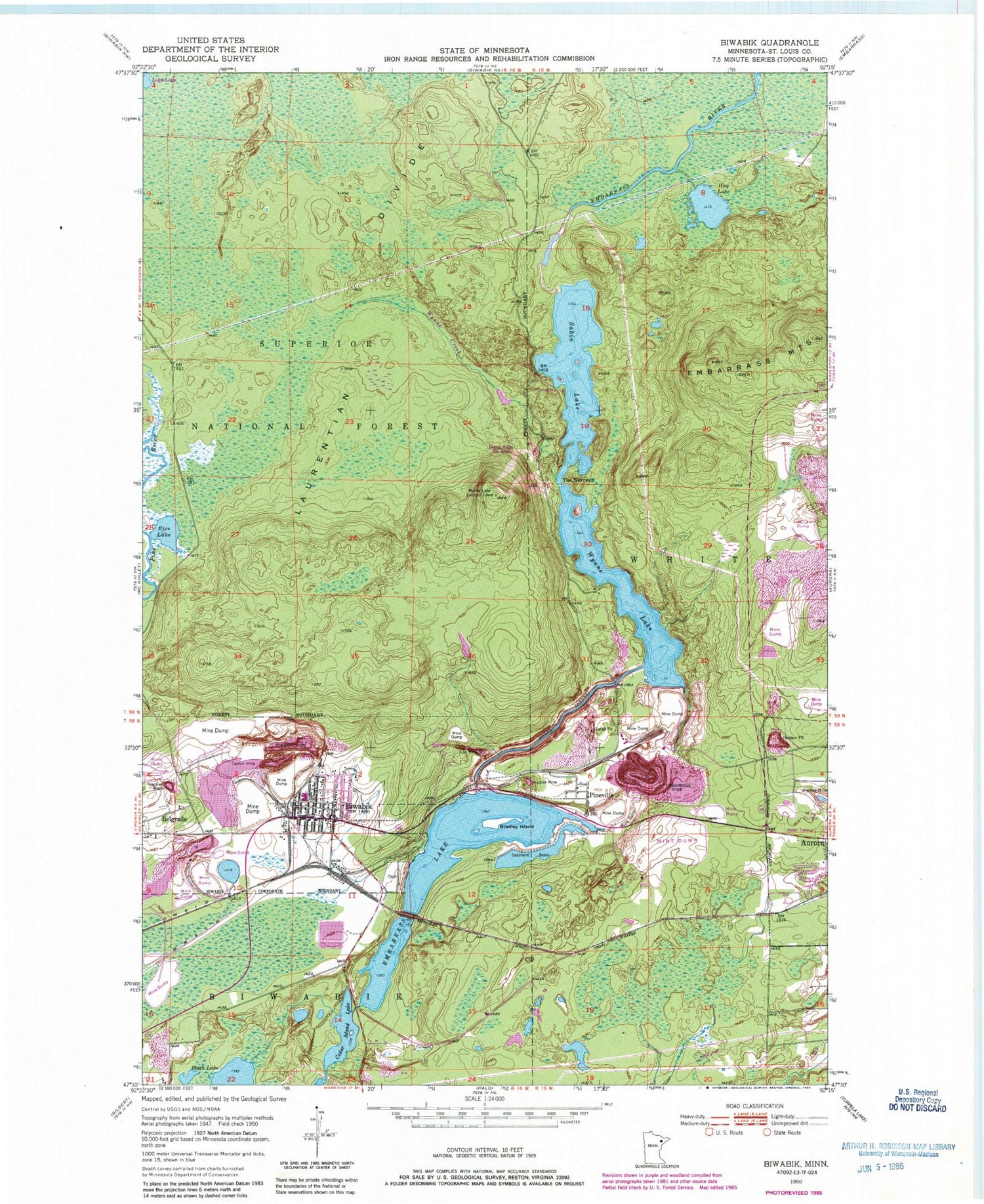 Classic USGS Biwabik Minnesota 7.5'x7.5' Topo Map Image