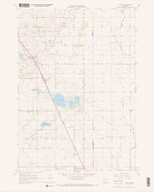 Classic USGS Bixby Minnesota 7.5'x7.5' Topo Map Image
