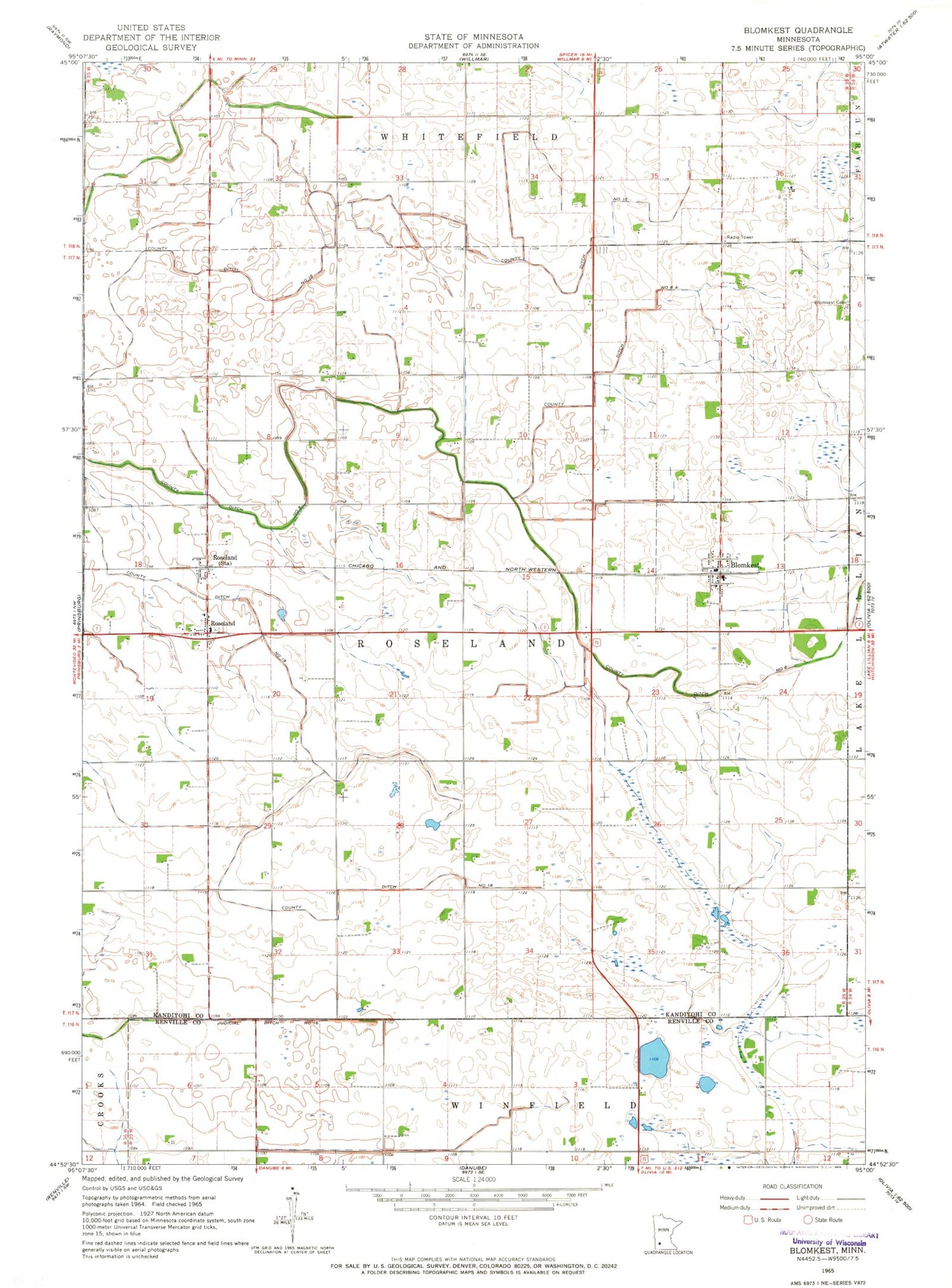 Classic USGS Blomkest Minnesota 7.5'x7.5' Topo Map Image