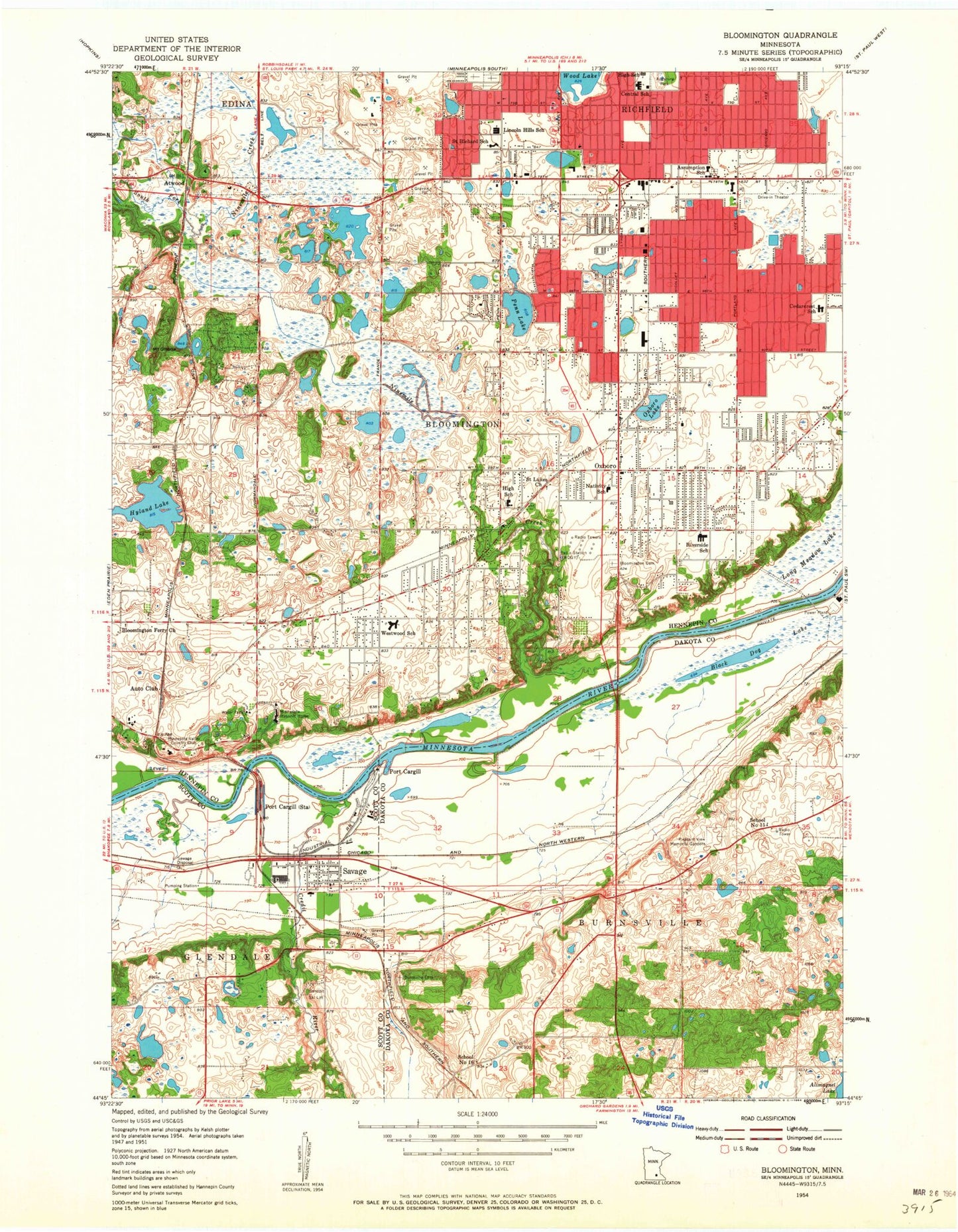 Classic USGS Bloomington Minnesota 7.5'x7.5' Topo Map Image