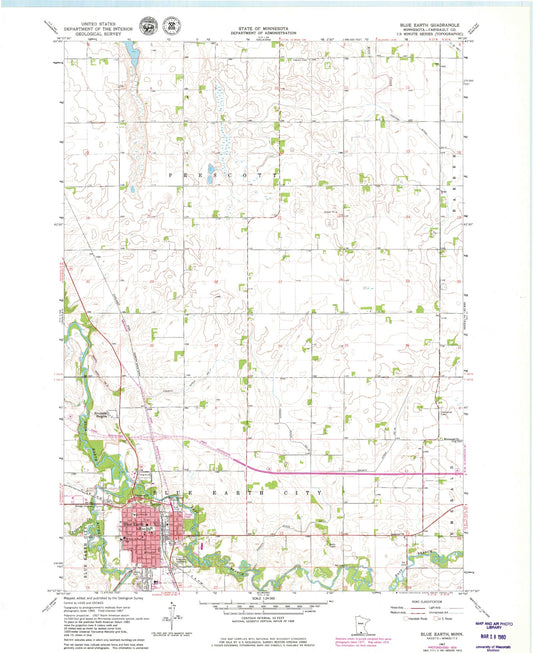 Classic USGS Blue Earth Minnesota 7.5'x7.5' Topo Map Image