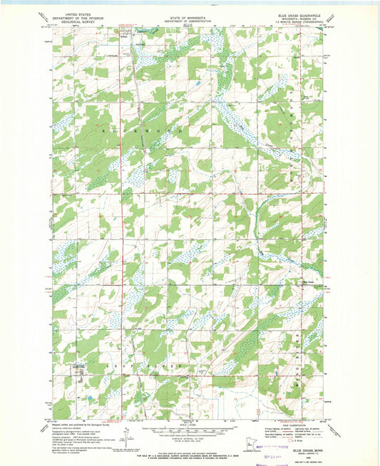Classic USGS Blue Grass Minnesota 7.5'x7.5' Topo Map Image