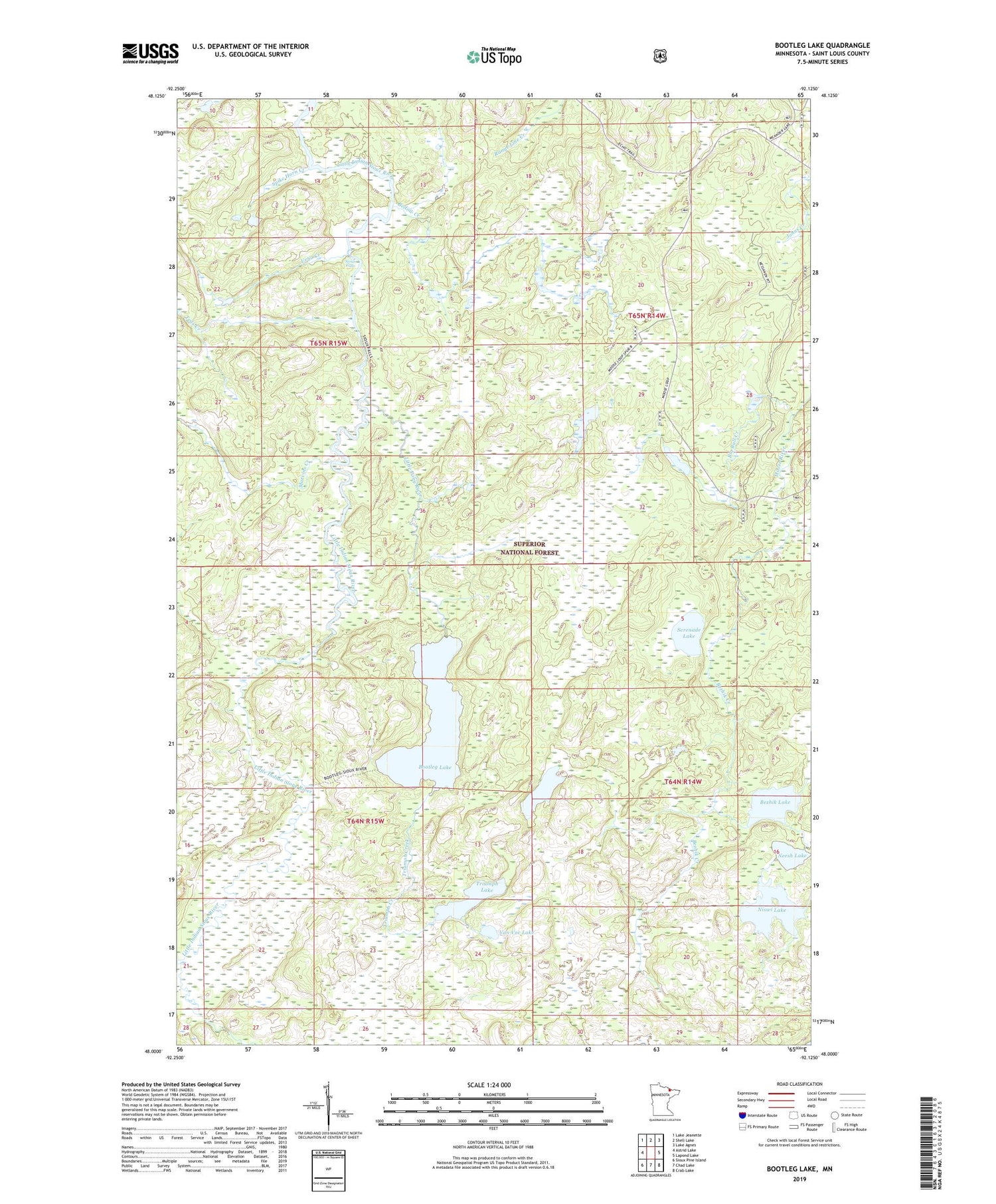 Bootleg Lake Minnesota US Topo Map Image