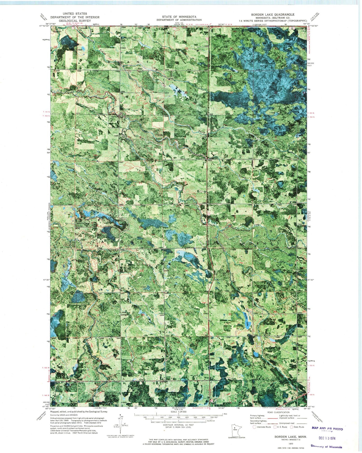 Classic USGS Borden Lake Minnesota 7.5'x7.5' Topo Map Image