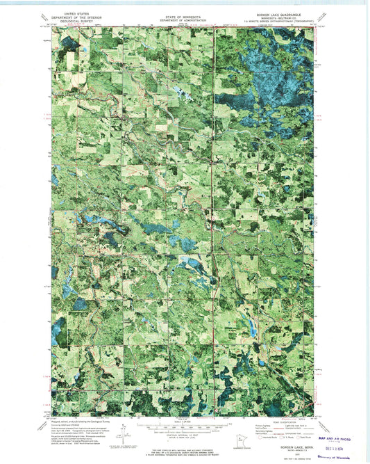 Classic USGS Borden Lake Minnesota 7.5'x7.5' Topo Map Image