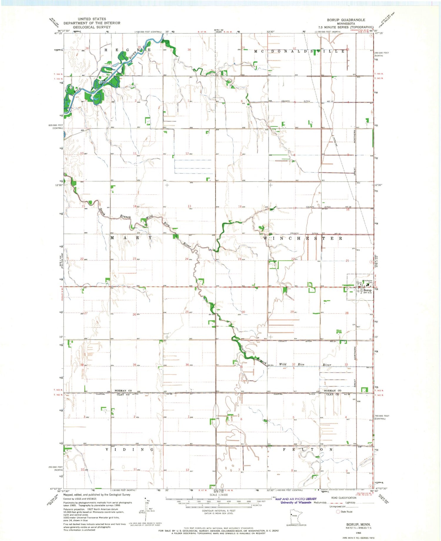 Classic USGS Borup Minnesota 7.5'x7.5' Topo Map Image