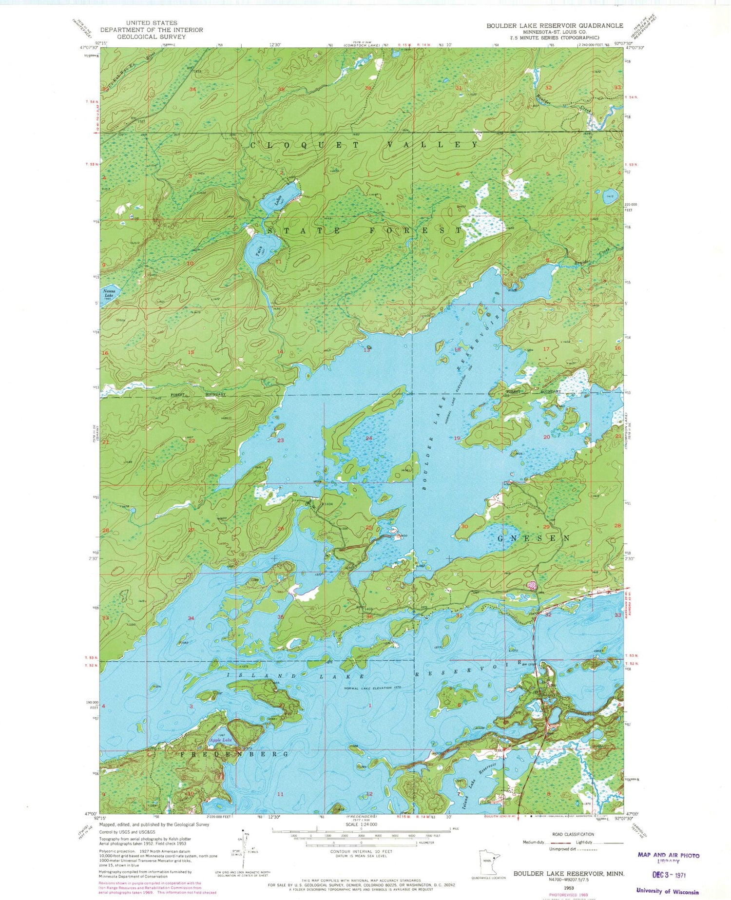 Classic USGS Boulder Lake Reservoir Minnesota 7.5'x7.5' Topo Map Image