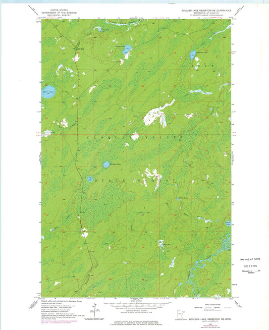 Classic USGS Boulder Lake Reservoir NE Minnesota 7.5'x7.5' Topo Map Image