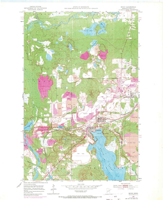 Classic USGS Bovey Minnesota 7.5'x7.5' Topo Map Image