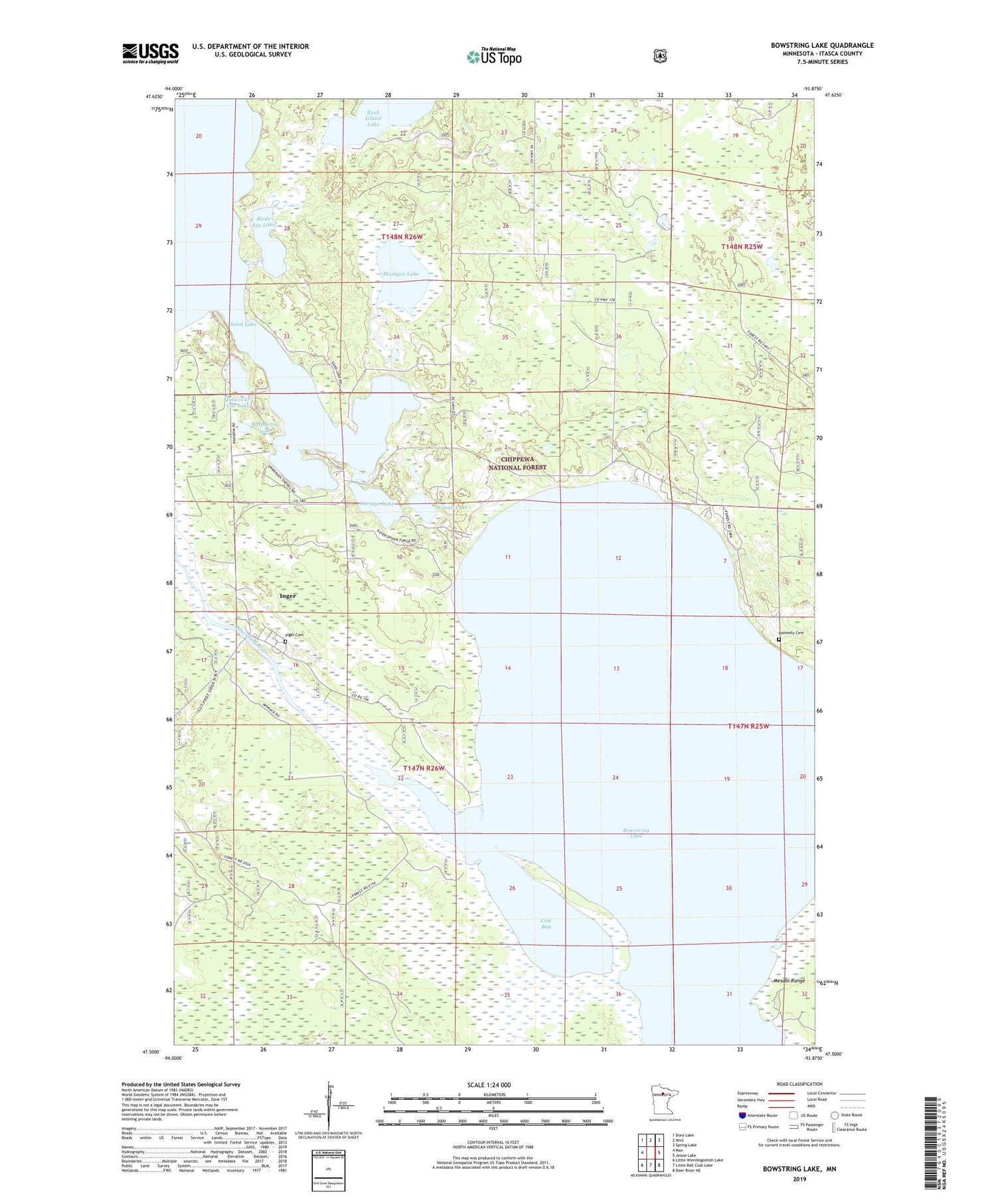 Bowstring Lake Minnesota US Topo Map Image