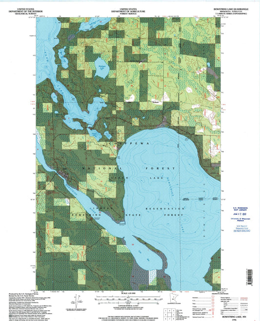 Classic USGS Bowstring Lake Minnesota 7.5'x7.5' Topo Map Image