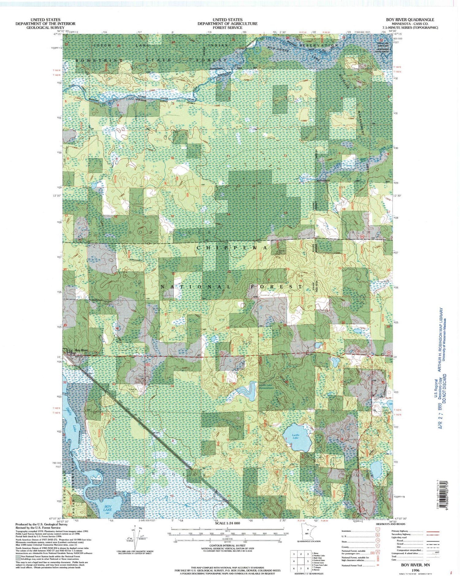 Classic USGS Boy River Minnesota 7.5'x7.5' Topo Map Image