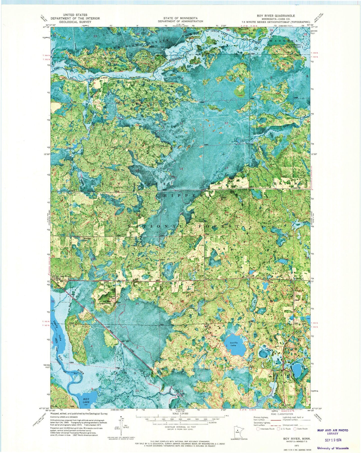Classic USGS Boy River Minnesota 7.5'x7.5' Topo Map Image