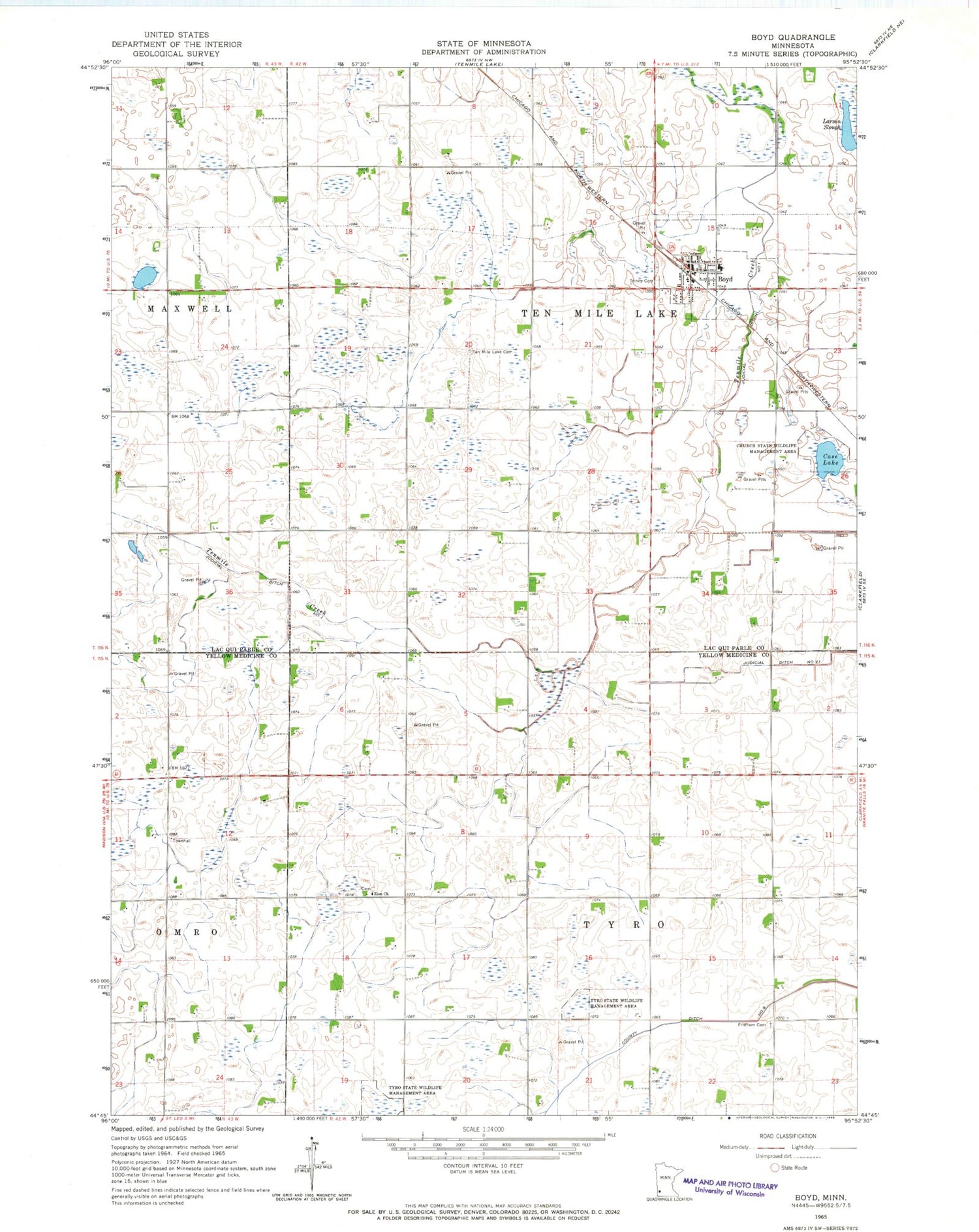 Classic USGS Boyd Minnesota 7.5'x7.5' Topo Map Image