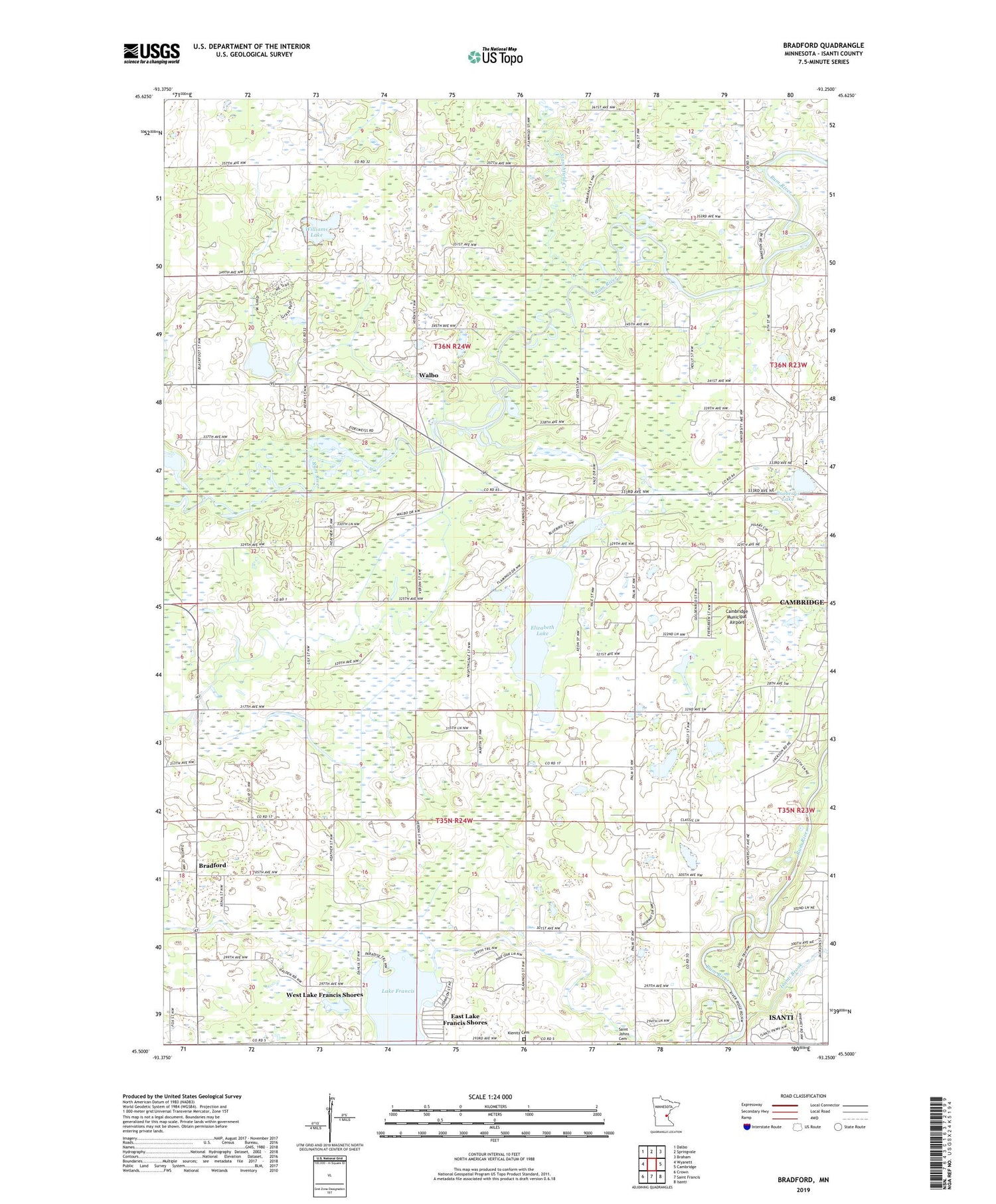 Bradford Minnesota US Topo Map Image