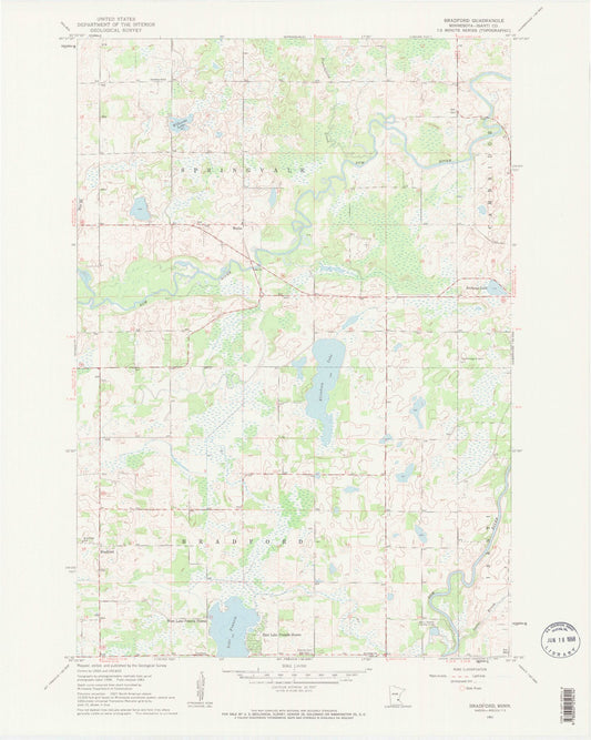 Classic USGS Bradford Minnesota 7.5'x7.5' Topo Map Image