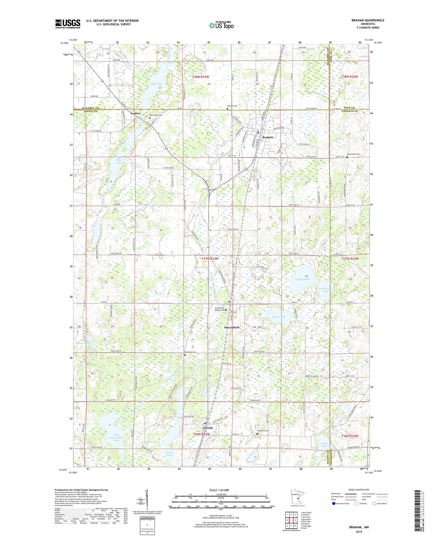 Braham Minnesota US Topo Map Image