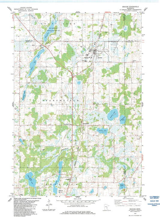 Classic USGS Braham Minnesota 7.5'x7.5' Topo Map Image