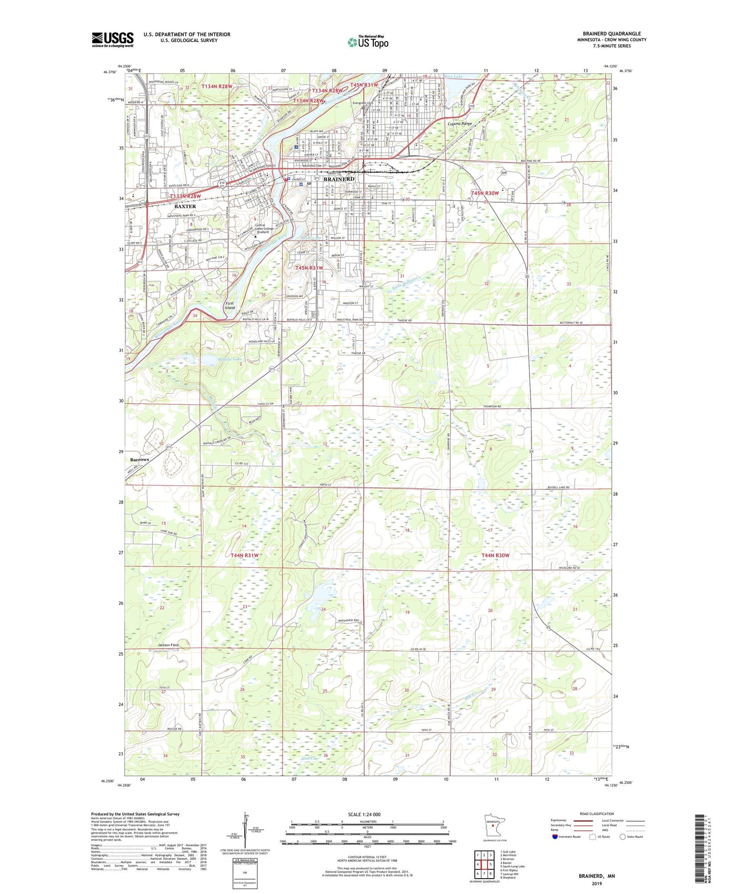 Brainerd Minnesota US Topo Map Image