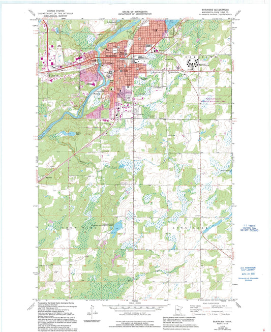 Classic USGS Brainerd Minnesota 7.5'x7.5' Topo Map Image
