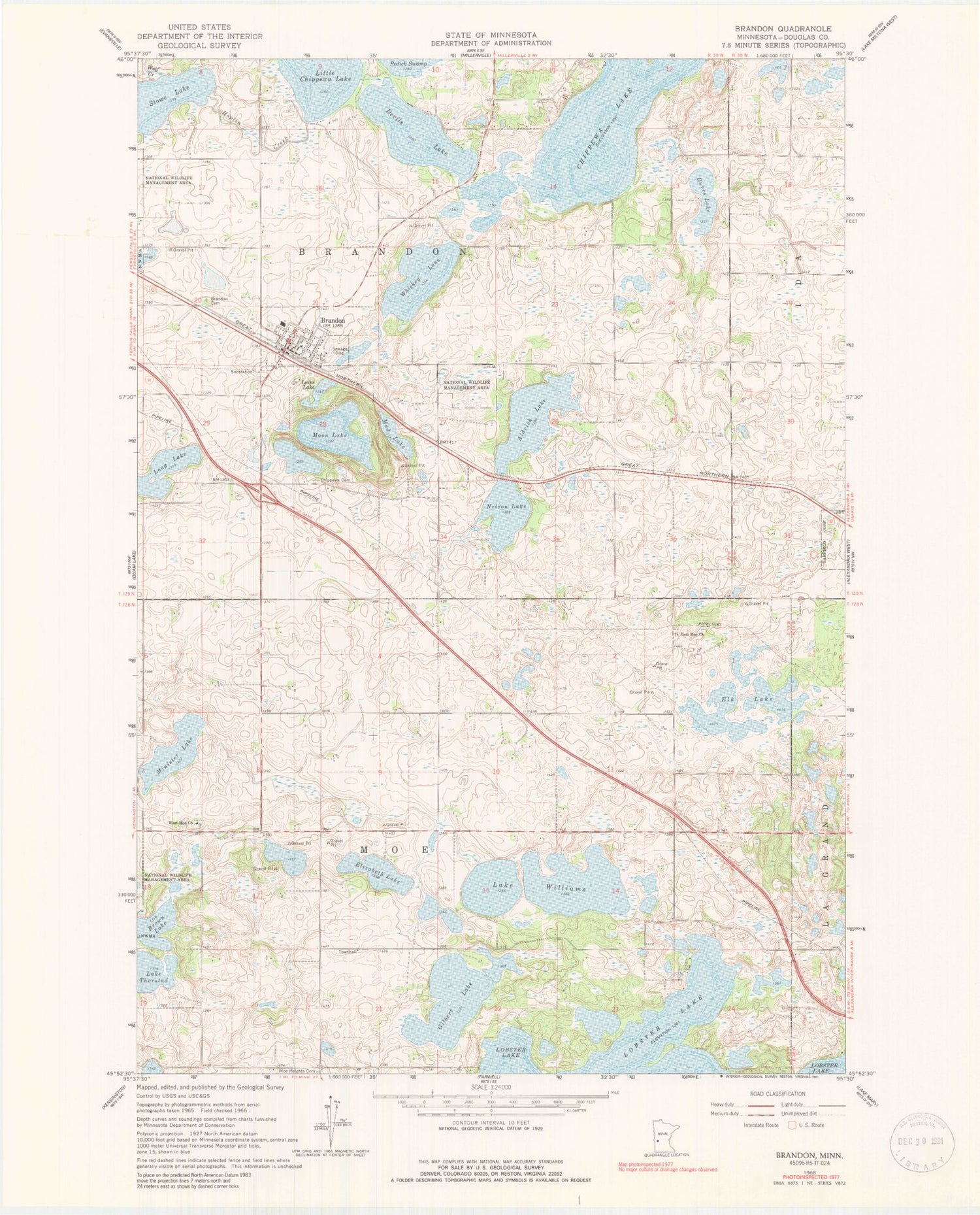 Classic USGS Brandon Minnesota 7.5'x7.5' Topo Map Image
