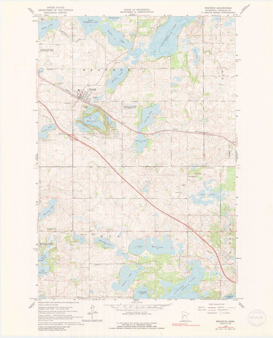 Classic USGS Brandon Minnesota 7.5'x7.5' Topo Map Image