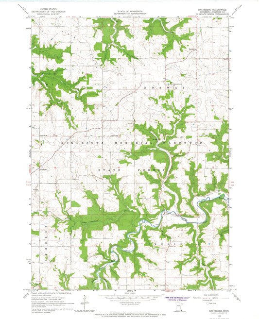 Classic USGS Bratsberg Minnesota 7.5'x7.5' Topo Map Image