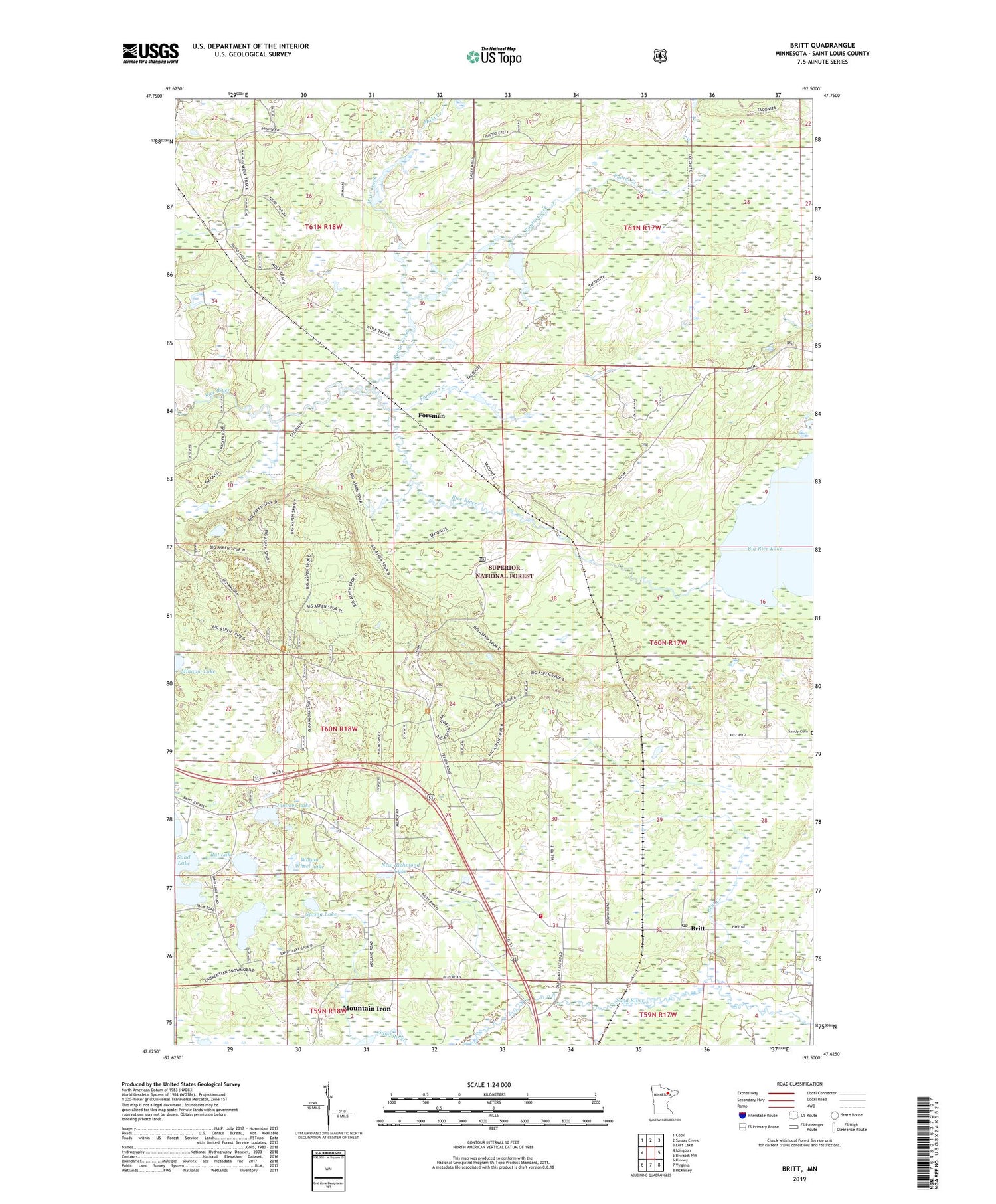 Britt Minnesota US Topo Map Image