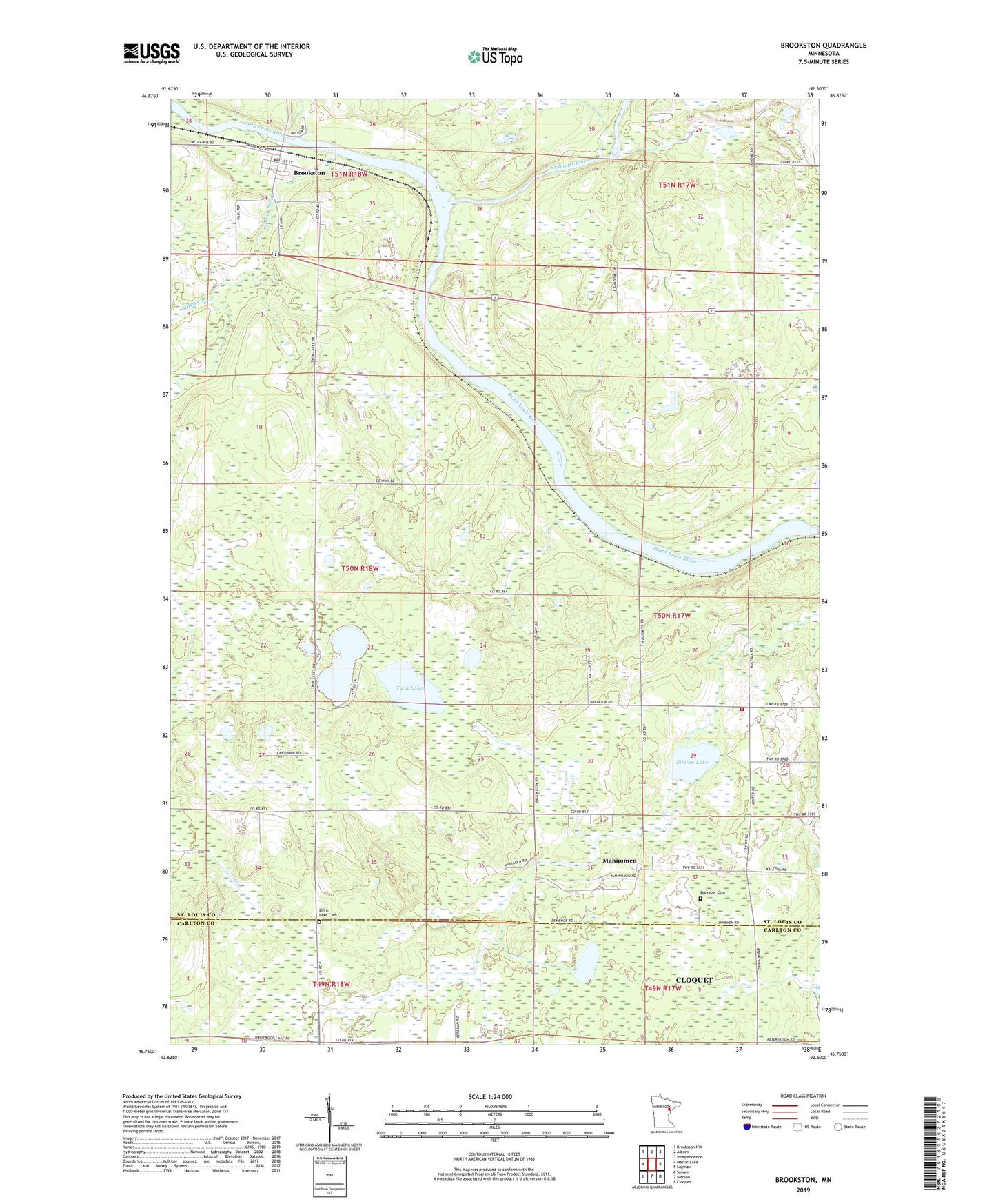 Brookston Minnesota US Topo Map Image