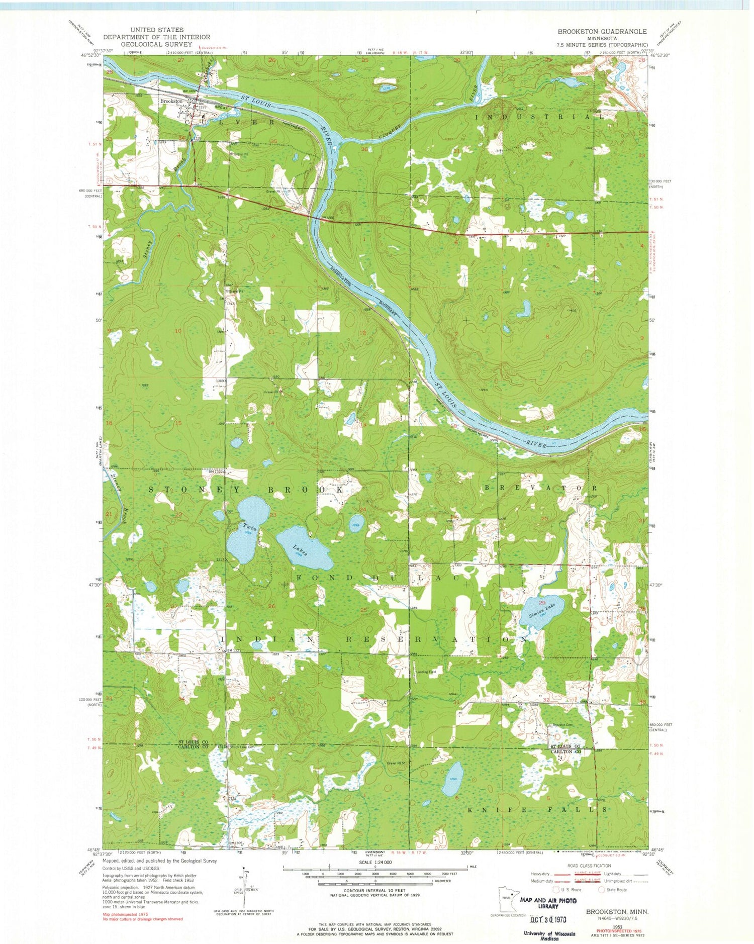 Classic USGS Brookston Minnesota 7.5'x7.5' Topo Map Image