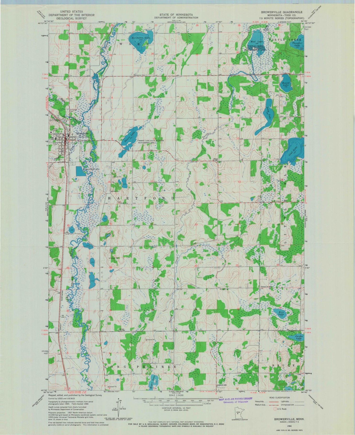 Classic USGS Browerville Minnesota 7.5'x7.5' Topo Map Image