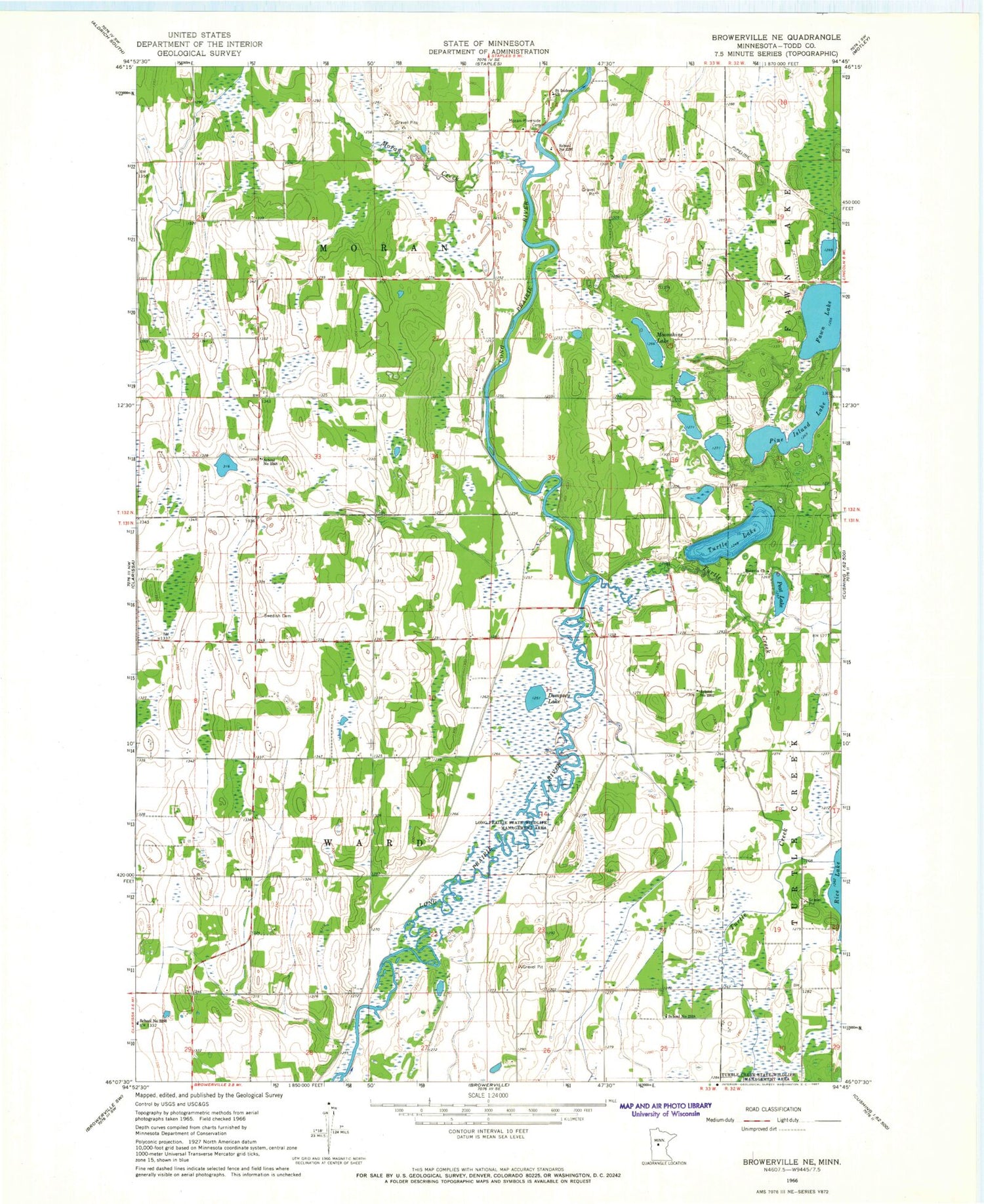 Classic USGS Browerville NE Minnesota 7.5'x7.5' Topo Map Image