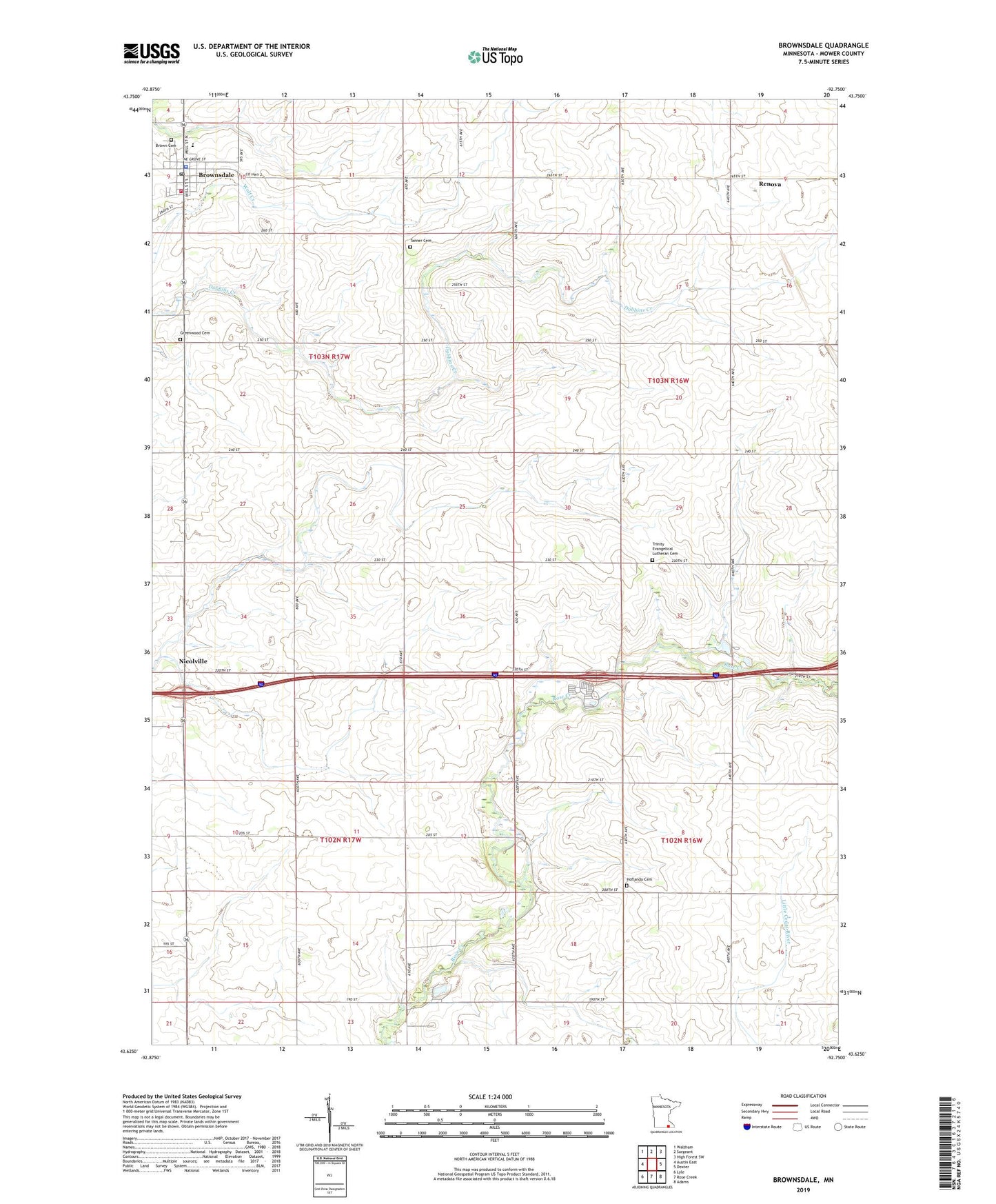 Brownsdale Minnesota US Topo Map Image