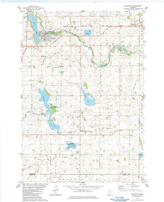 Classic USGS Brownton Minnesota 7.5'x7.5' Topo Map Image