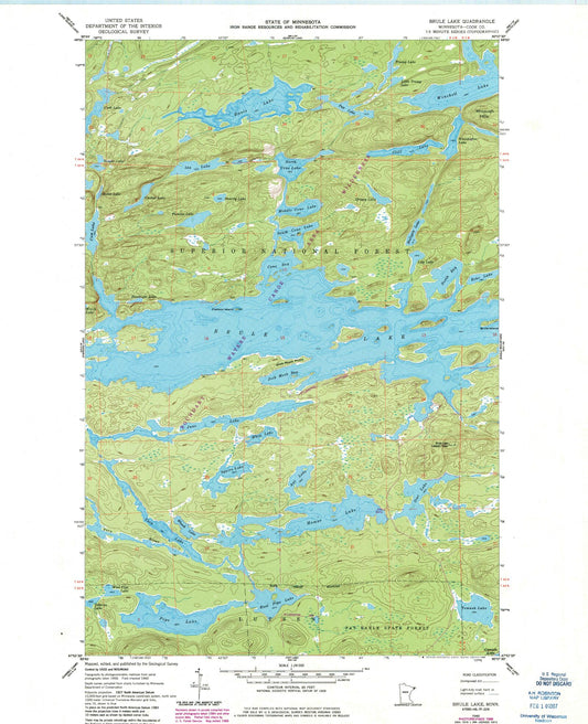 Classic USGS Brule Lake Minnesota 7.5'x7.5' Topo Map Image