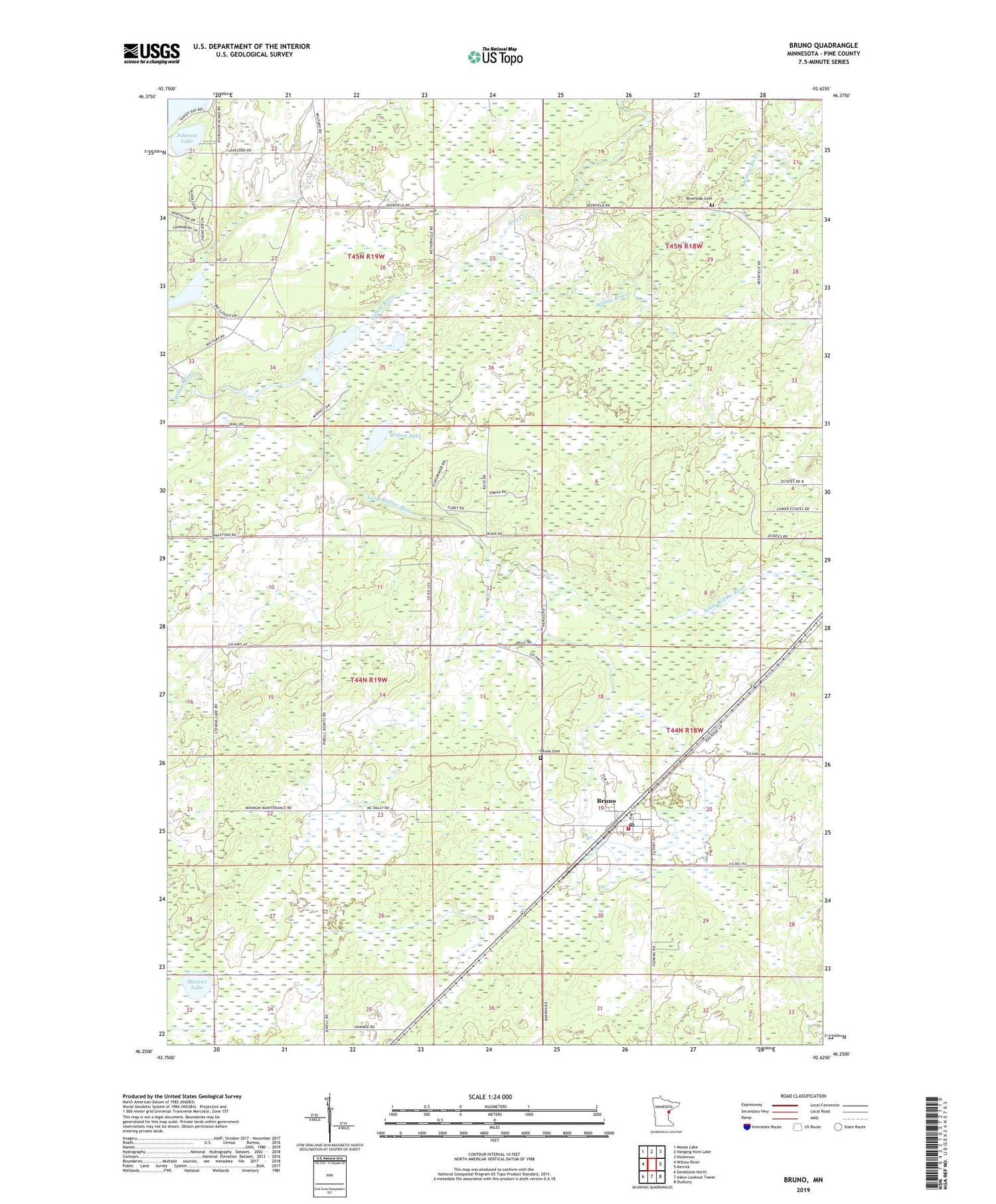 Bruno Minnesota US Topo Map Image