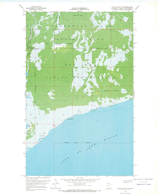 Classic USGS Buffalo Bay NE Minnesota 7.5'x7.5' Topo Map Image