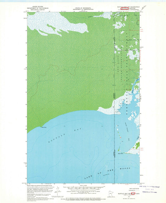 Classic USGS Buffalo Bay NW Minnesota 7.5'x7.5' Topo Map Image