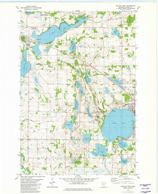 Classic USGS Buffalo West Minnesota 7.5'x7.5' Topo Map Image