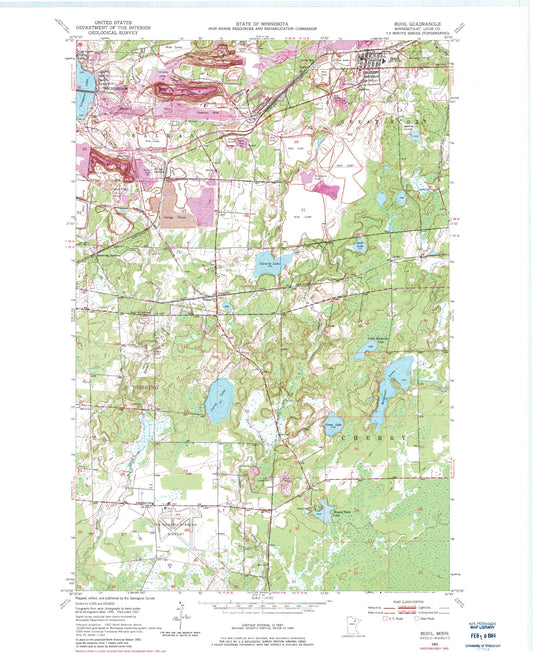 Classic USGS Buhl Minnesota 7.5'x7.5' Topo Map Image