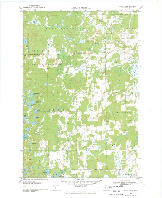 Classic USGS Bungo Creek Minnesota 7.5'x7.5' Topo Map Image