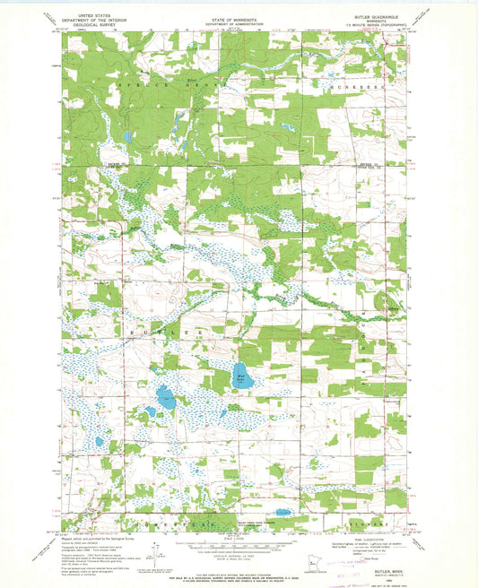 Classic USGS Butler Minnesota 7.5'x7.5' Topo Map Image