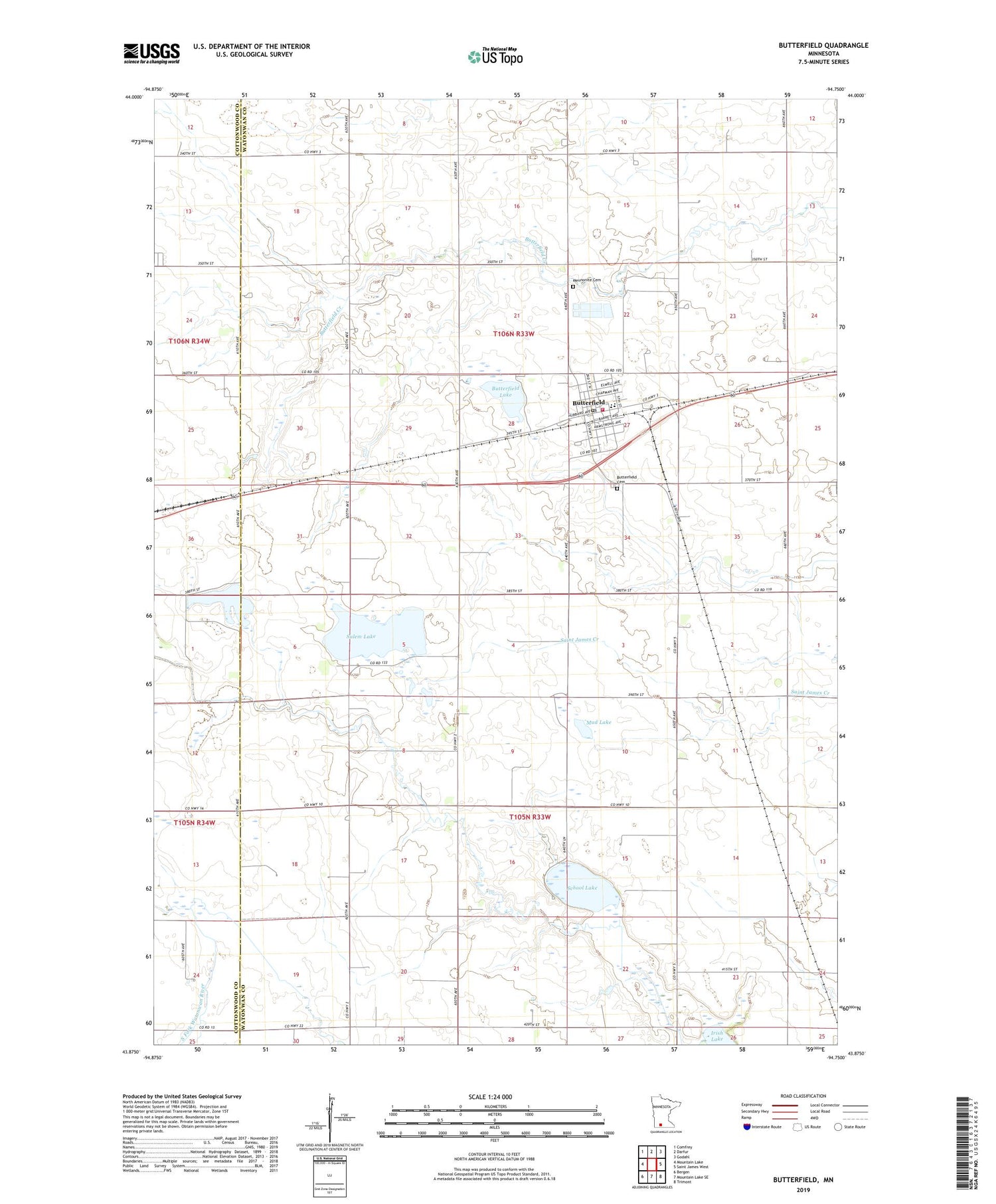 Butterfield Minnesota US Topo Map Image