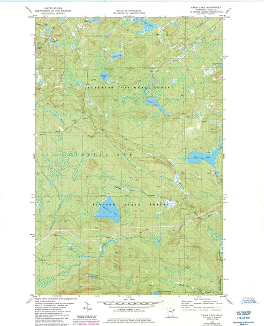 Classic USGS Cabin Lake Minnesota 7.5'x7.5' Topo Map Image