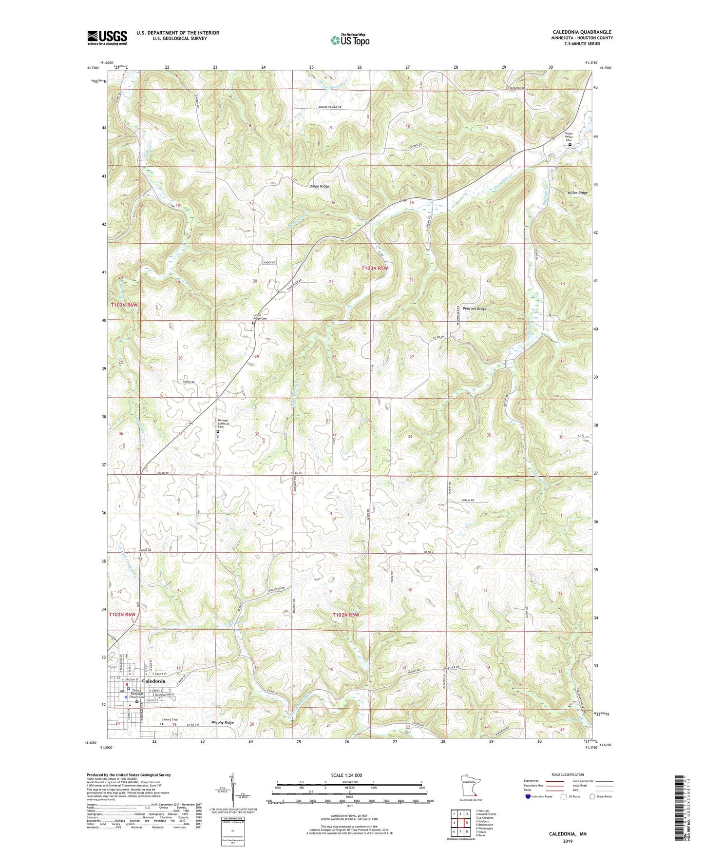 Caledonia Minnesota US Topo Map Image