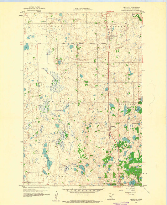 Classic USGS Callaway Minnesota 7.5'x7.5' Topo Map Image